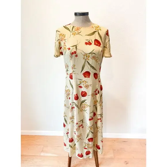 Talbots Petites Floral Midi Dress 4P Cottagecore Spring Tea Dress - Picture 1 of 5